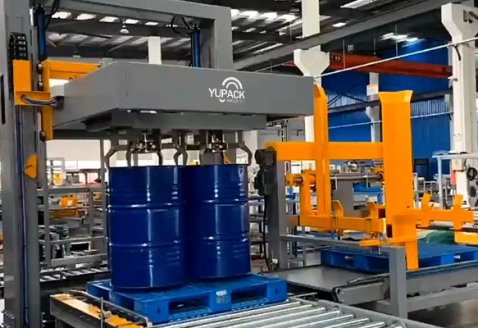 鐵桶自動(dòng)碼垛疊托包裝線(xiàn)